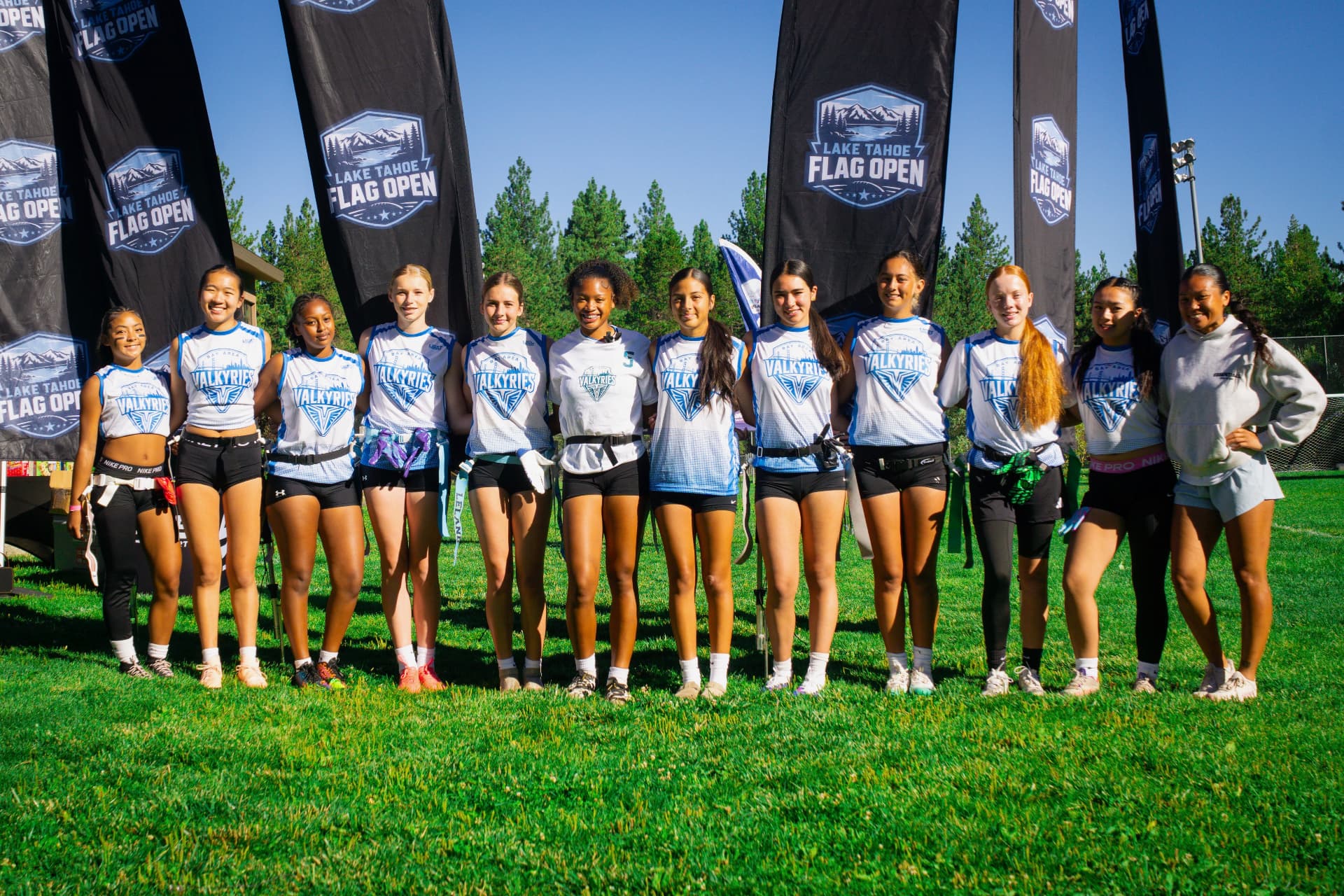 The Bay Area Valkyries team lined up on the field before a tournament